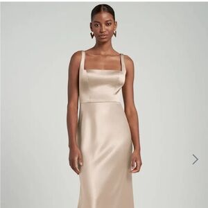Jenny Yoo Satin Maxi Dress in Champagne Taupe